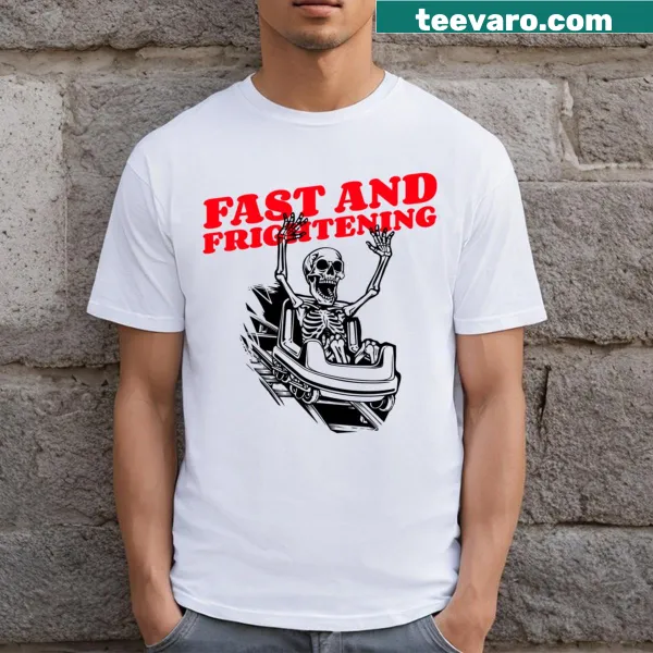 Bold graphic T-shirt with 'Fast And Frightening' slogan