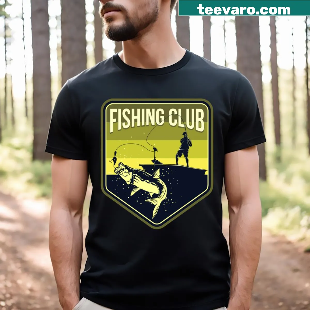 Emblematic Fishing Club T-shirt celebrating fishing culture — on a men's t-shirt