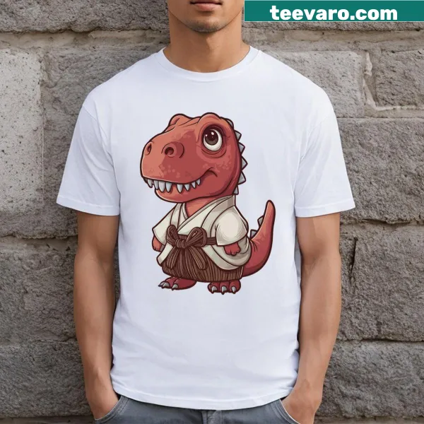Cartoon dinosaur karate character graphic t-shirt