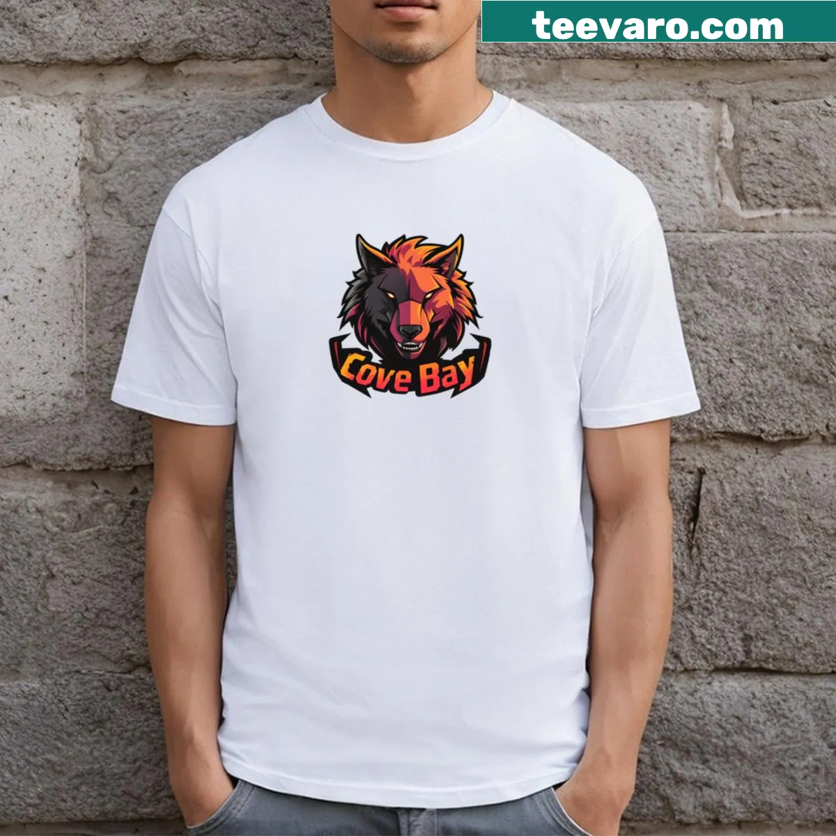T-shirt featuring a design that celebrates Cove Bay — on a men's t-shirt