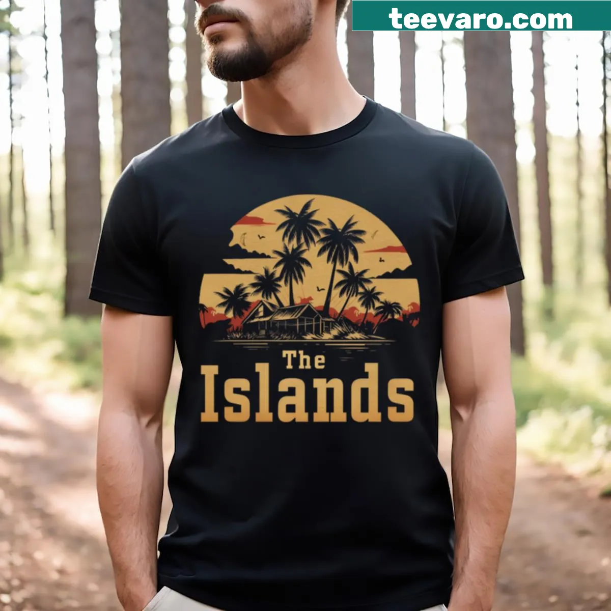 Island-themed T-shirt with playful text celebrating vacation vibes — on a men's t-shirt