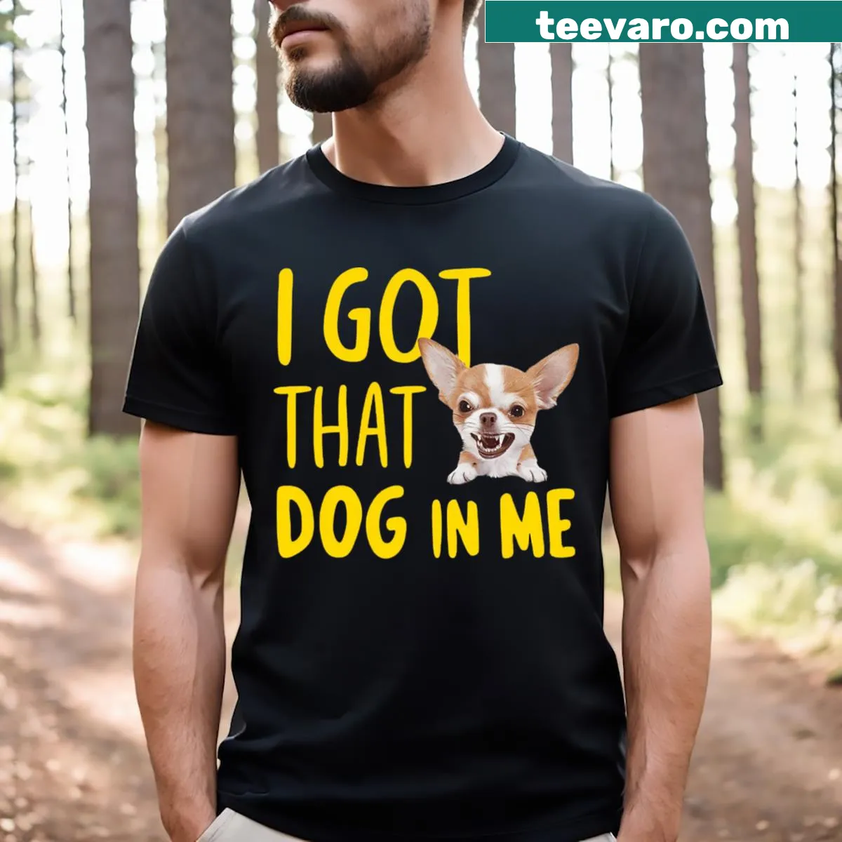 Cute Chihuahua T-shirt featuring a playful dog design — on a men's t-shirt