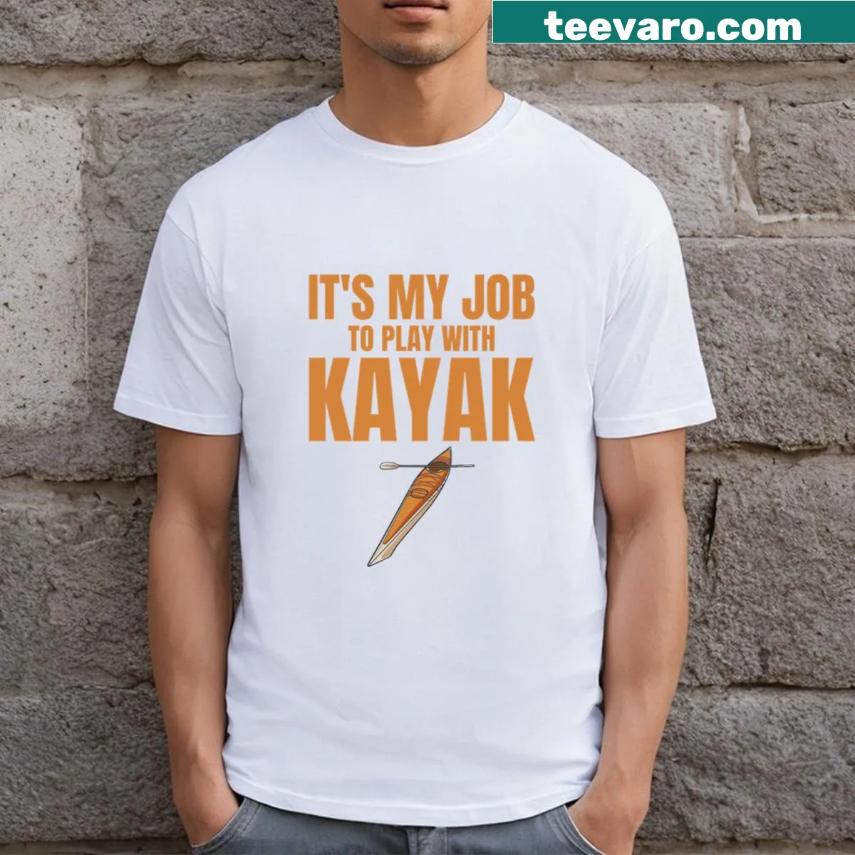 Playful T-shirt about kayaking and outdoor sports. — on a men's t-shirt