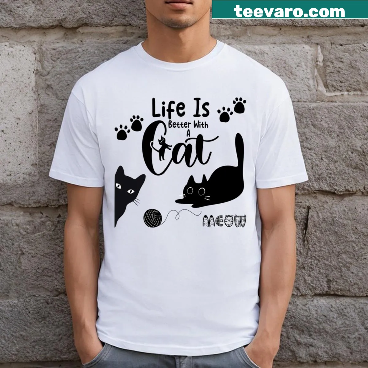 T-shirt featuring a charming design about life with a cat. — on a men's t-shirt