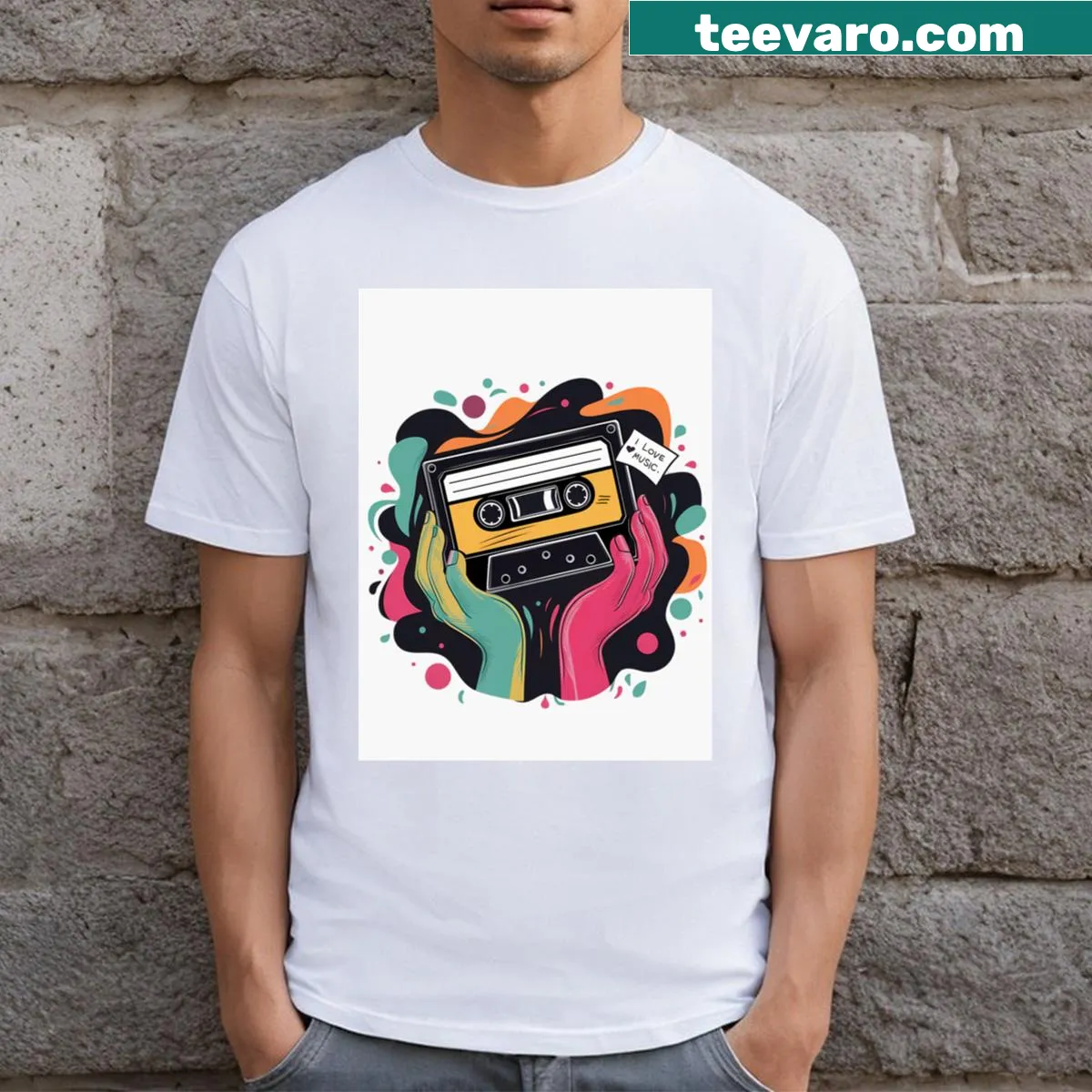 Loves Music t-shirt featuring bold typography — on a men's t-shirt