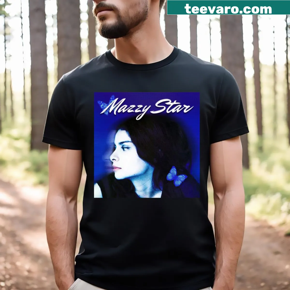 Mazzy Star t-shirt with stylized graphic design — on a men's t-shirt