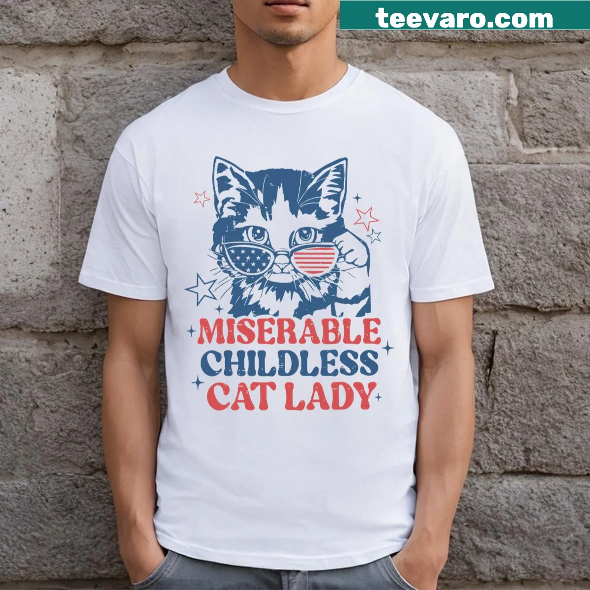 Funny cat-themed t-shirt referencing Kamala Harris 2024 with humorous text — on a men's t-shirt