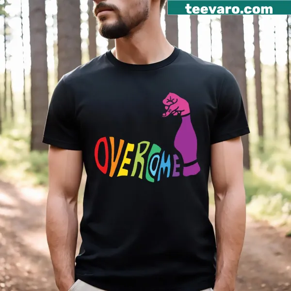 Inspirational 'Overcome!' arm flex graphic t-shirt