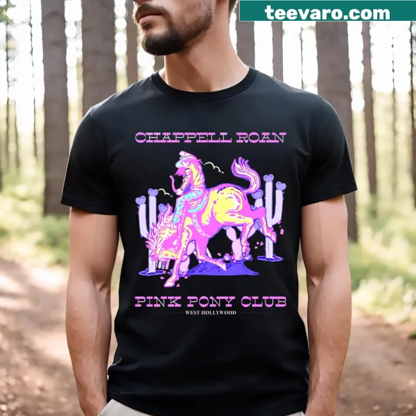Illustration of a playful pink pony on a T-shirt