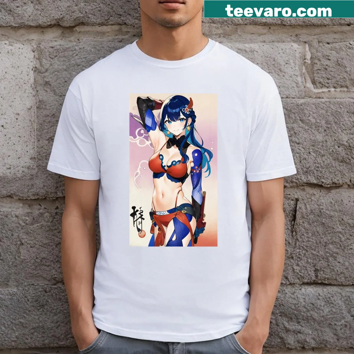 Watercolor illustration of a water spirit on a T-shirt — on a men's t-shirt