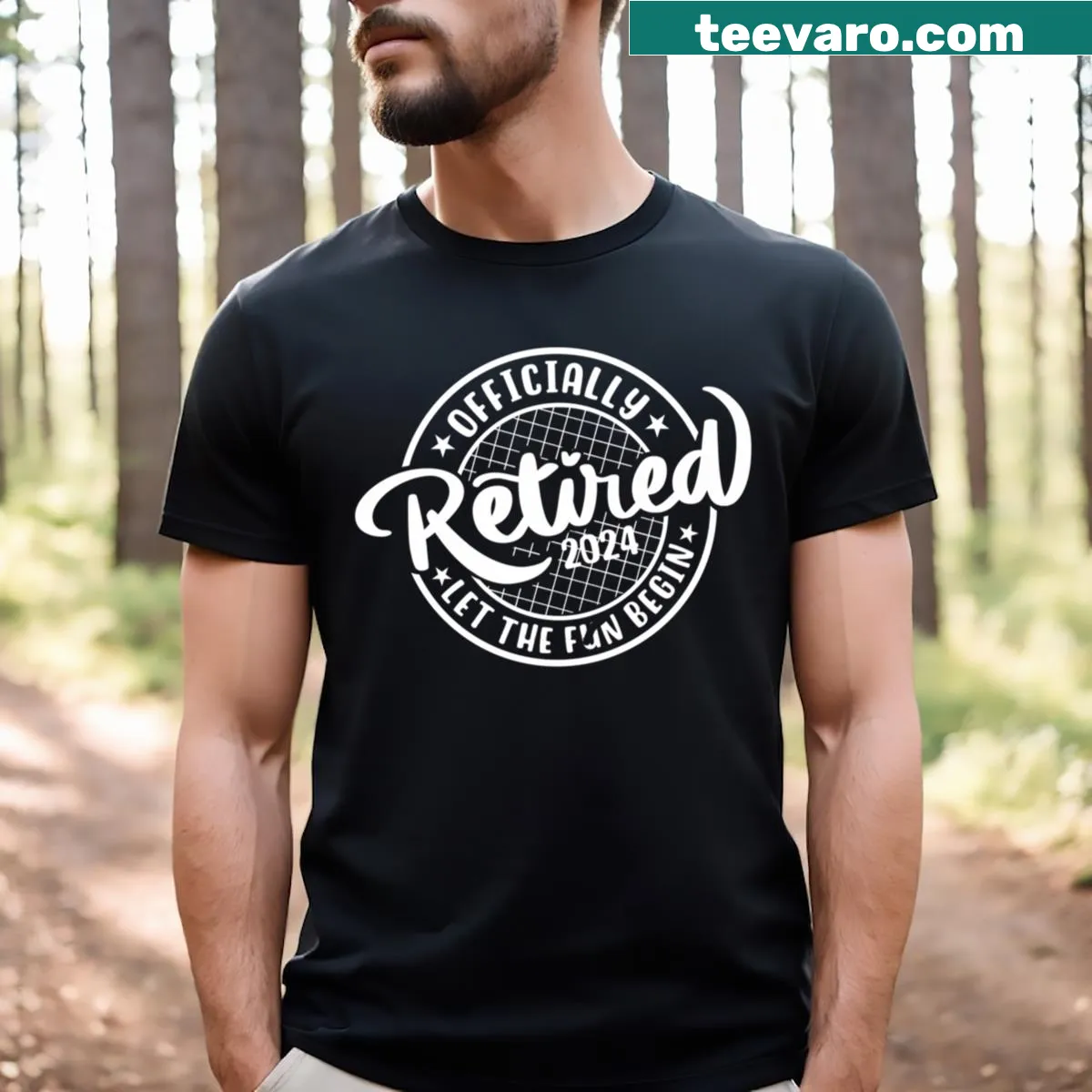 Funny retirement t-shirt with retro text declaring freedom from work — on a men's t-shirt
