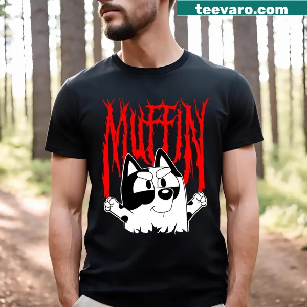 Illustration of a dog with muffin in a hard rock style