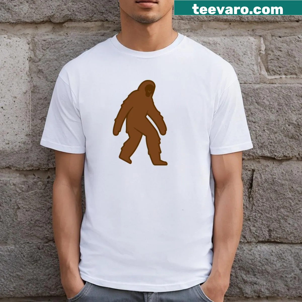 Playful Sasquatch graphic t-shirt for nature lovers — on a men's t-shirt