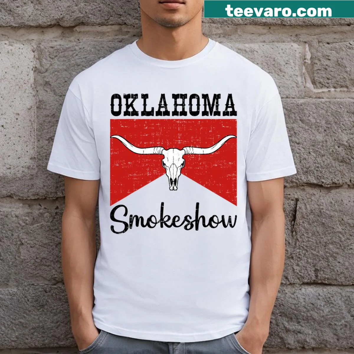 Artistic Smokeshow Longhorn T-shirt featuring bull skull illustration — on a men's t-shirt