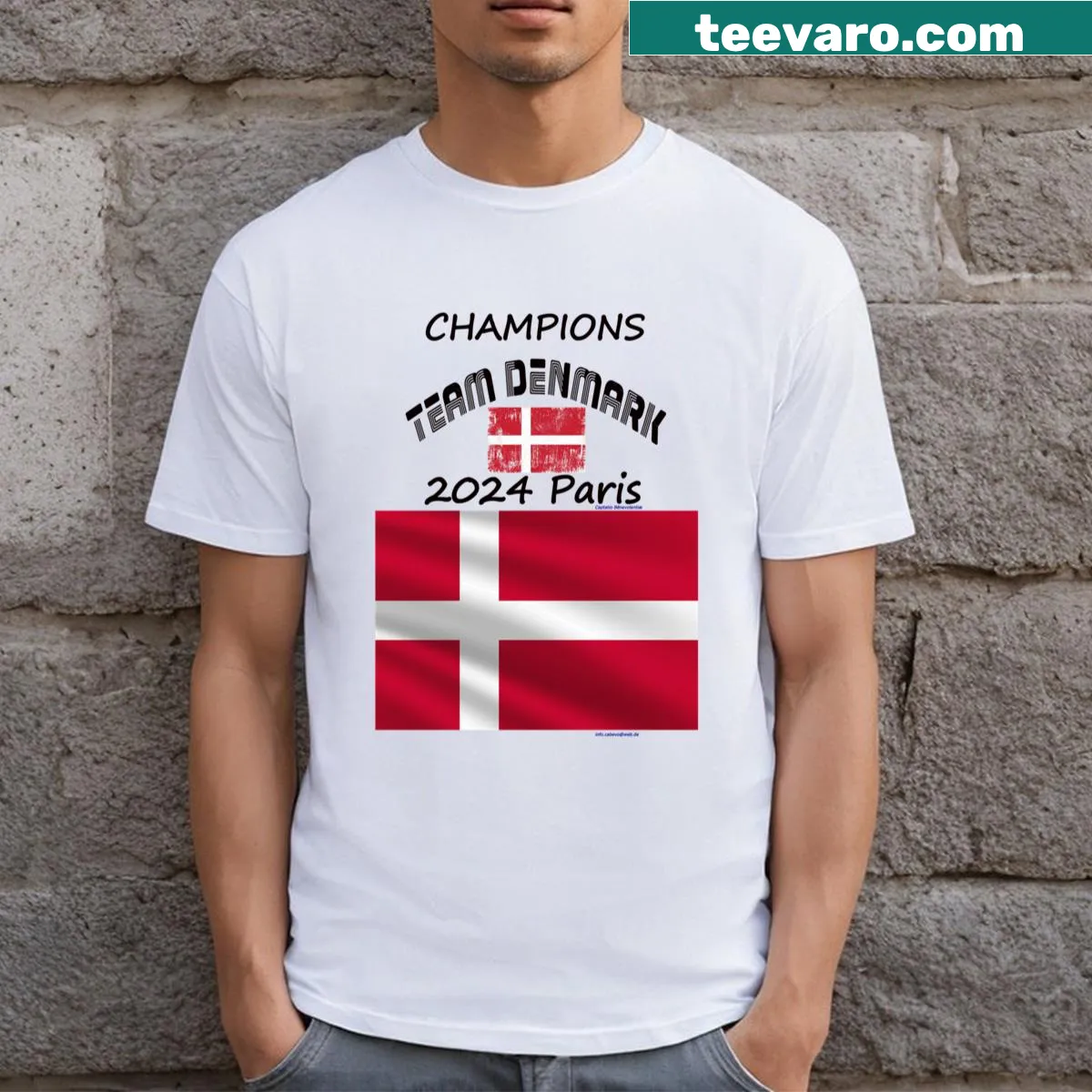 Denmark champions-themed t-shirt celebrating sports achievement — on a men's t-shirt