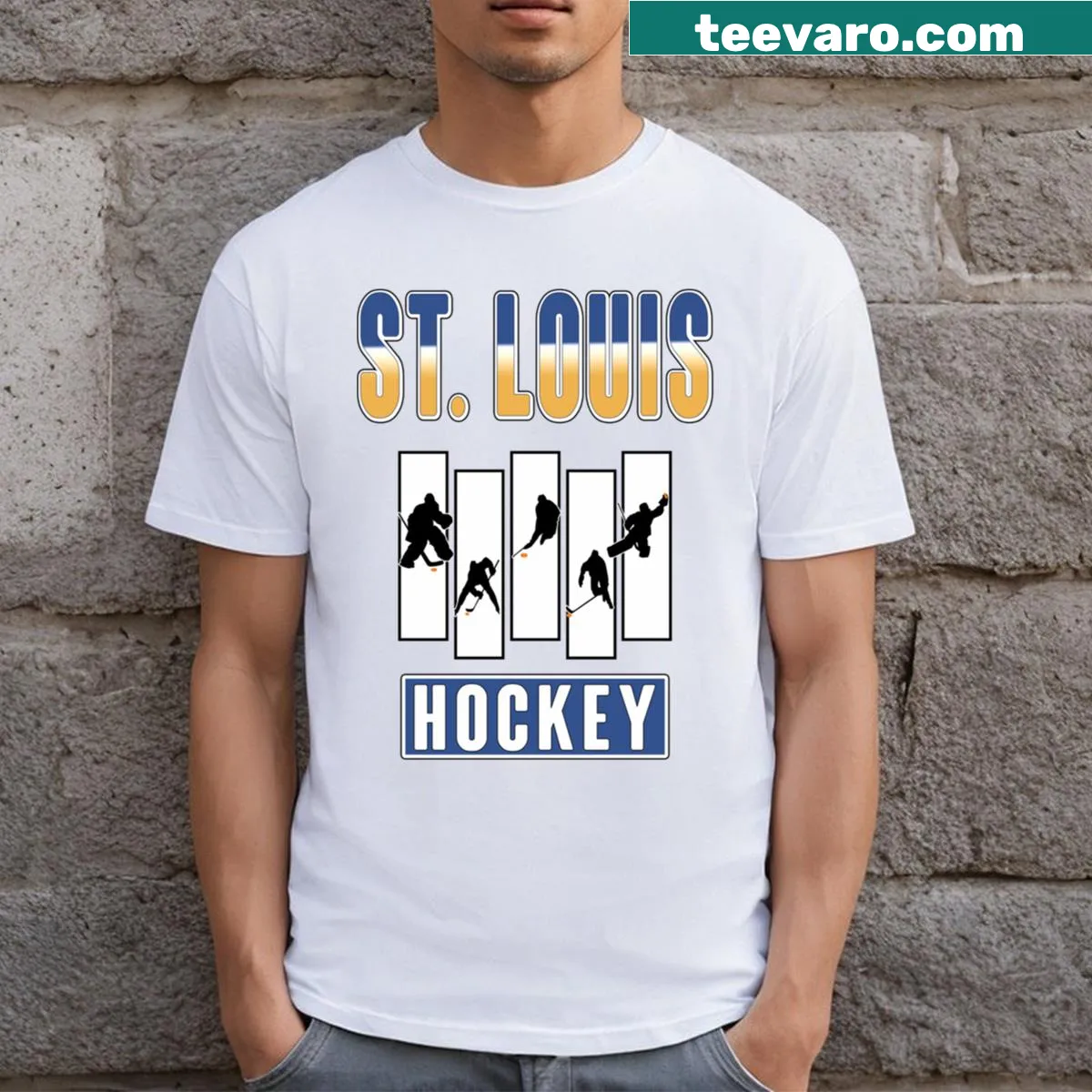 St. Louis hockey team logo printed t-shirt — on a men's t-shirt