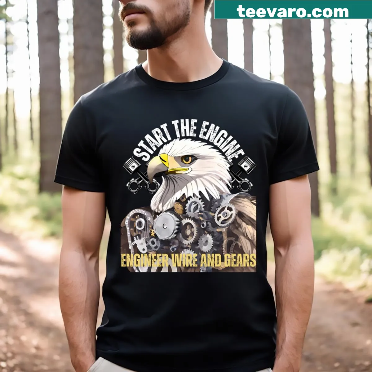 Funny mechanical engineer graphic with gears and wires T-shirt — on a men's t-shirt