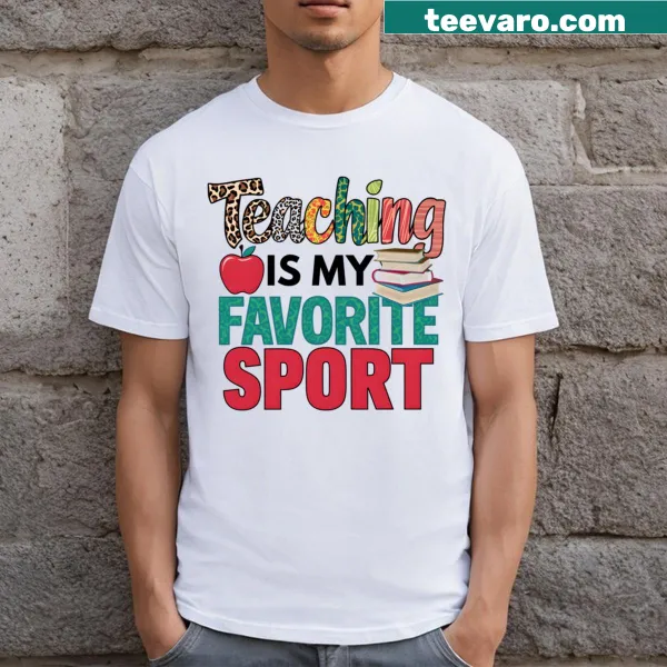 Funny teacher T-shirt with a playful sports theme graphic