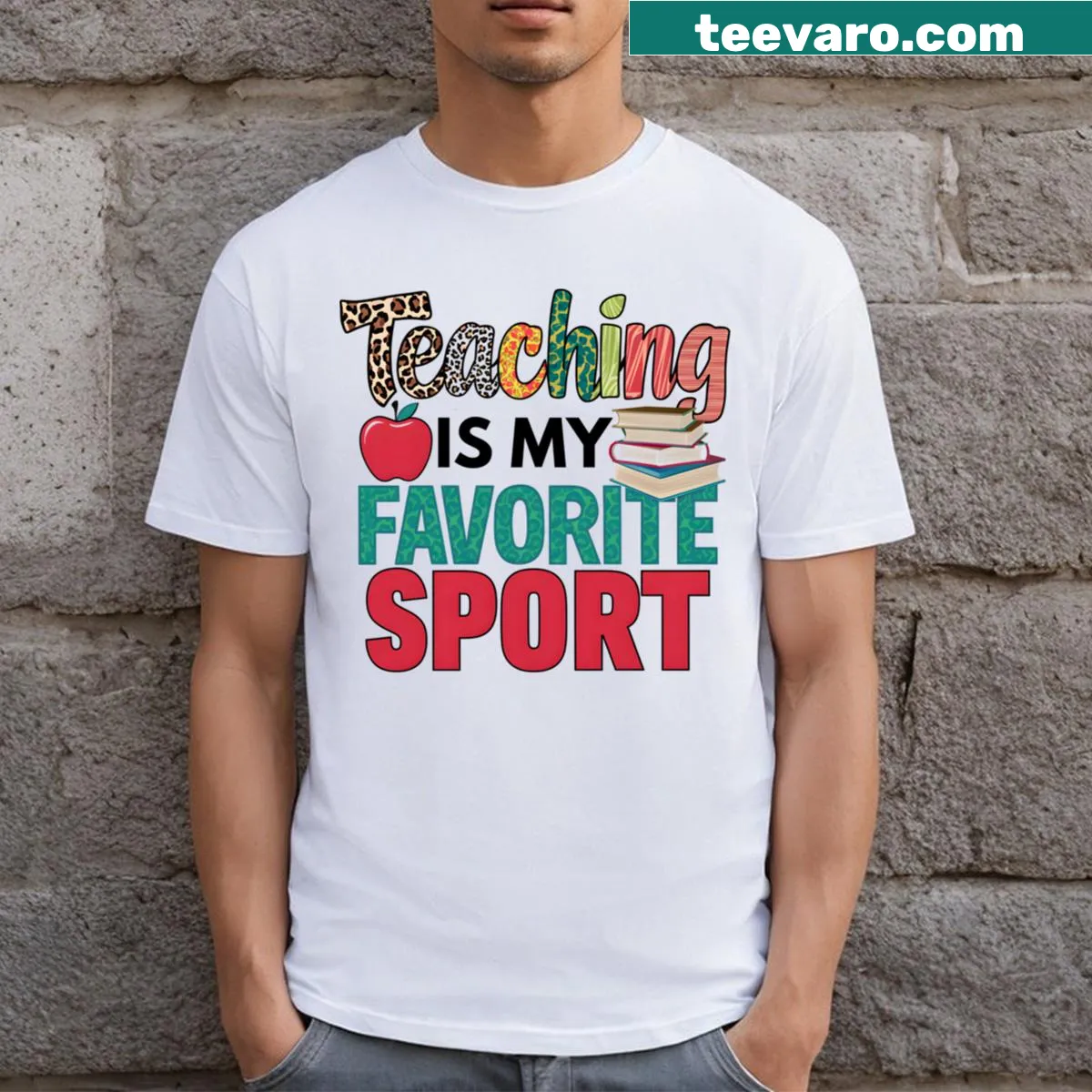 Funny teacher T-shirt with a playful sports theme graphic — on a men's t-shirt