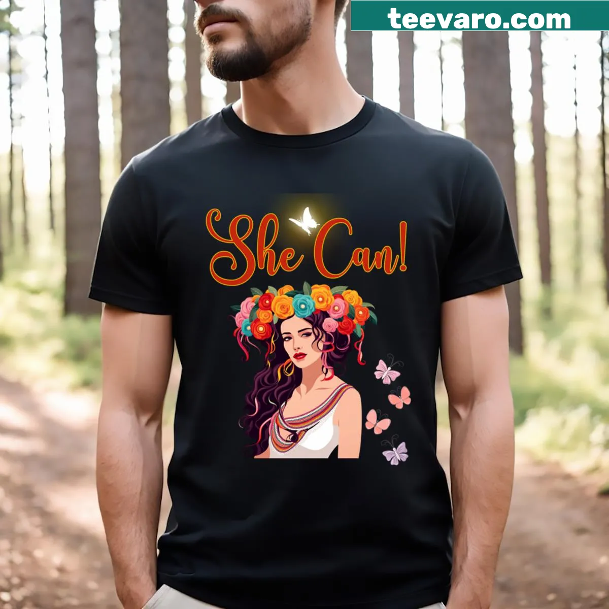 Hand-lettered graphic T-shirt featuring 'The Woman With The Hat'. — on a men's t-shirt