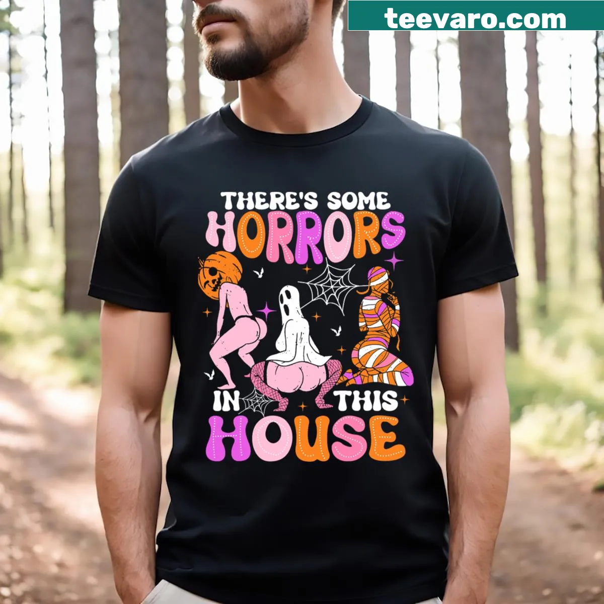 Funny Halloween T-shirt featuring a ghost and humorous text — on a men's t-shirt