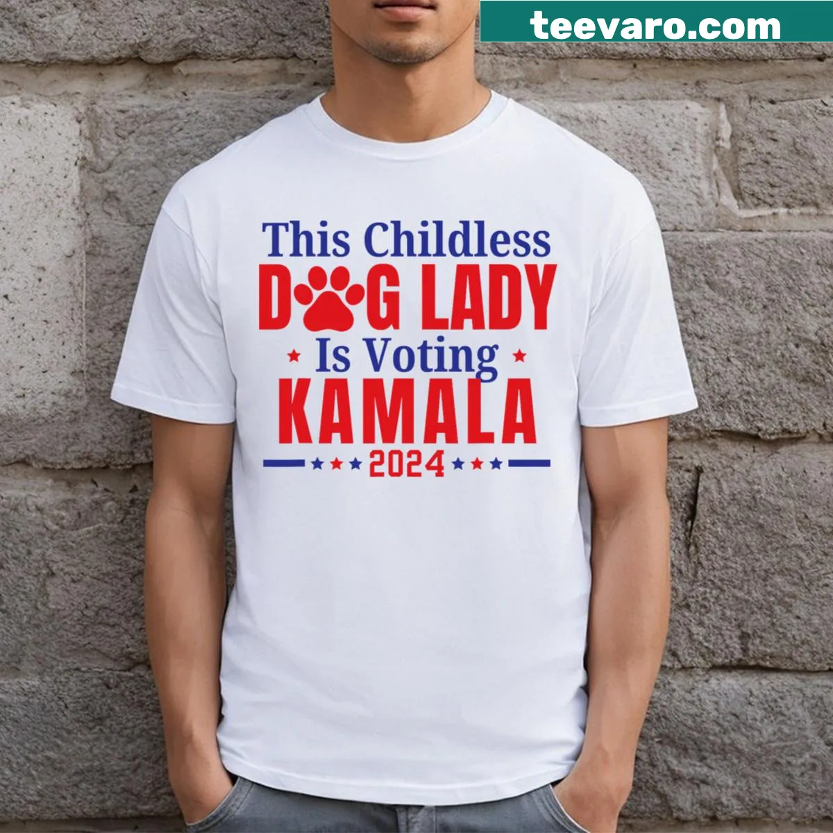 Dog lady shirt for Kamala's 2024 campaign — on a men's t-shirt