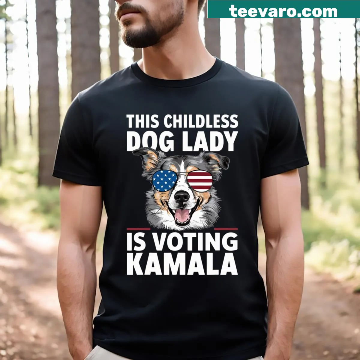 Dog lady shirt supporting Kamala Harris 2024 — on a men's t-shirt