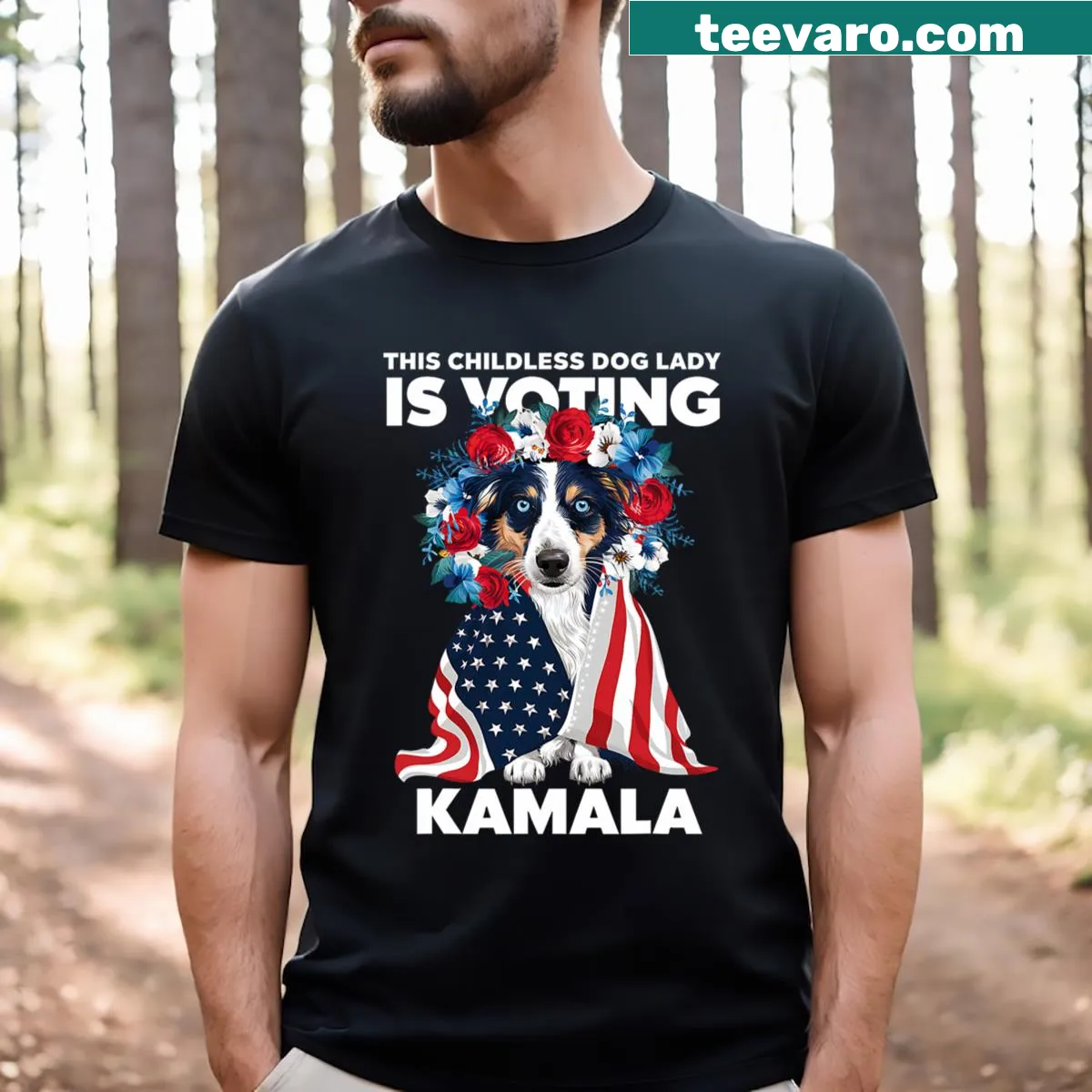 Playful T-shirt for dog lovers supporting Kamala in Election 24 — on a men's t-shirt