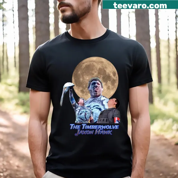 T-shirt featuring a detailed illustration of a timber wolf in nature