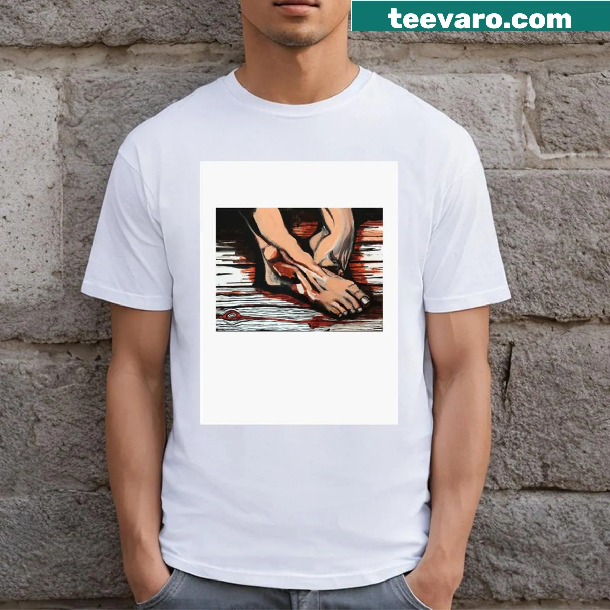 Minimalist T-shirt featuring the phrase 'Two Feet' in bold typography — on a men's t-shirt