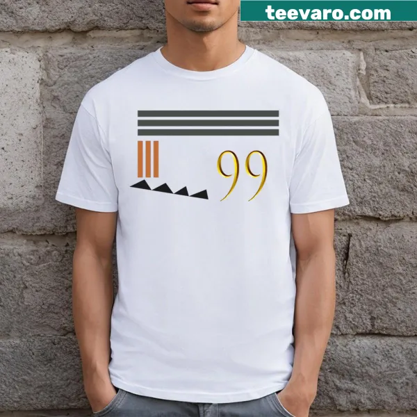 T-shirt with a prominent '99' graphic representing sports