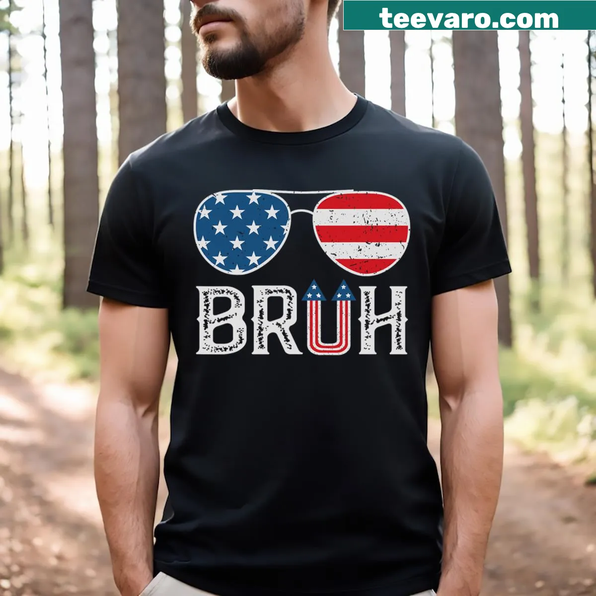 All American Bruh graphic T-shirt for 4th of July — on a men's t-shirt