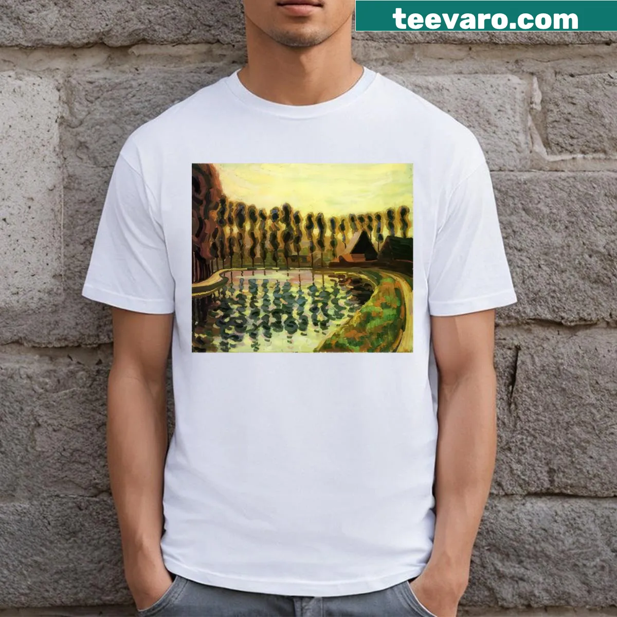 Minimalist t-shirt honoring artist Auguste Herbin — on a men's t-shirt