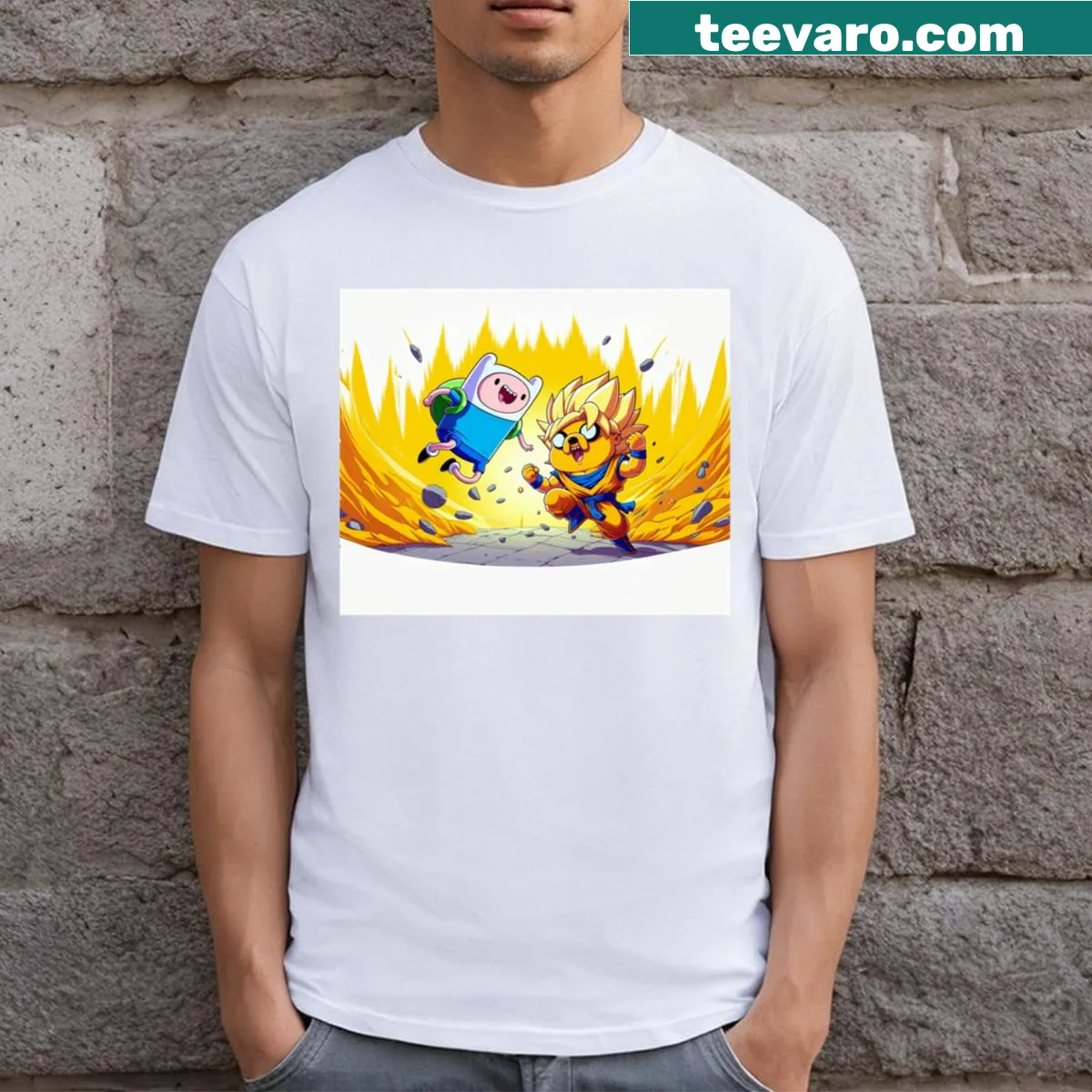 T-shirt inspired by a popular animated series featuring battle scenes — on a men's t-shirt
