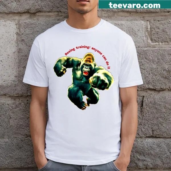 Graphic t-shirt featuring a boxing gorilla with a motivational punch design.