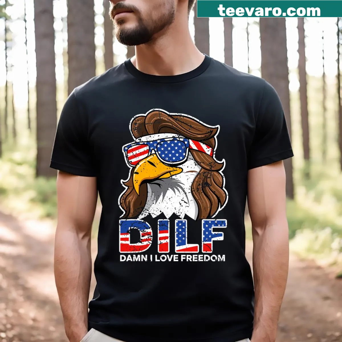 Funny patriotic T-shirt featuring an eagle and text about freedom — on a men's t-shirt