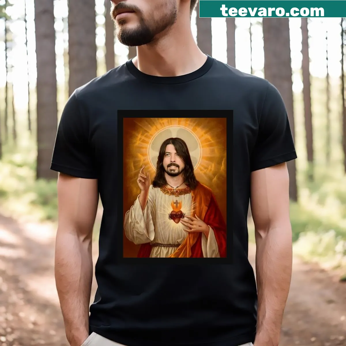Illustration of Dave Grohl with a playful design on a t-shirt — on a men's t-shirt