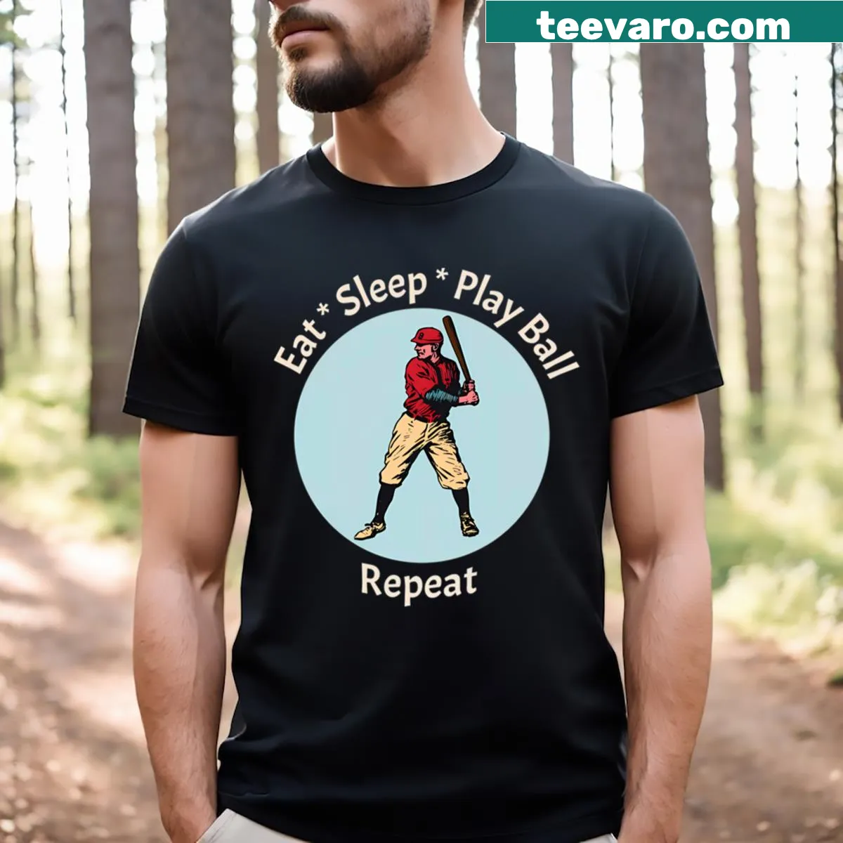 Sporty t-shirt with the phrase 'Eat Sleep Play Ball Repeat' — on a men's t-shirt