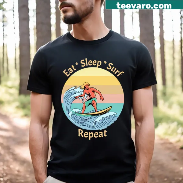 Surf lifestyle T-shirt with 'Eat Sleep Surf Repeat' graphic