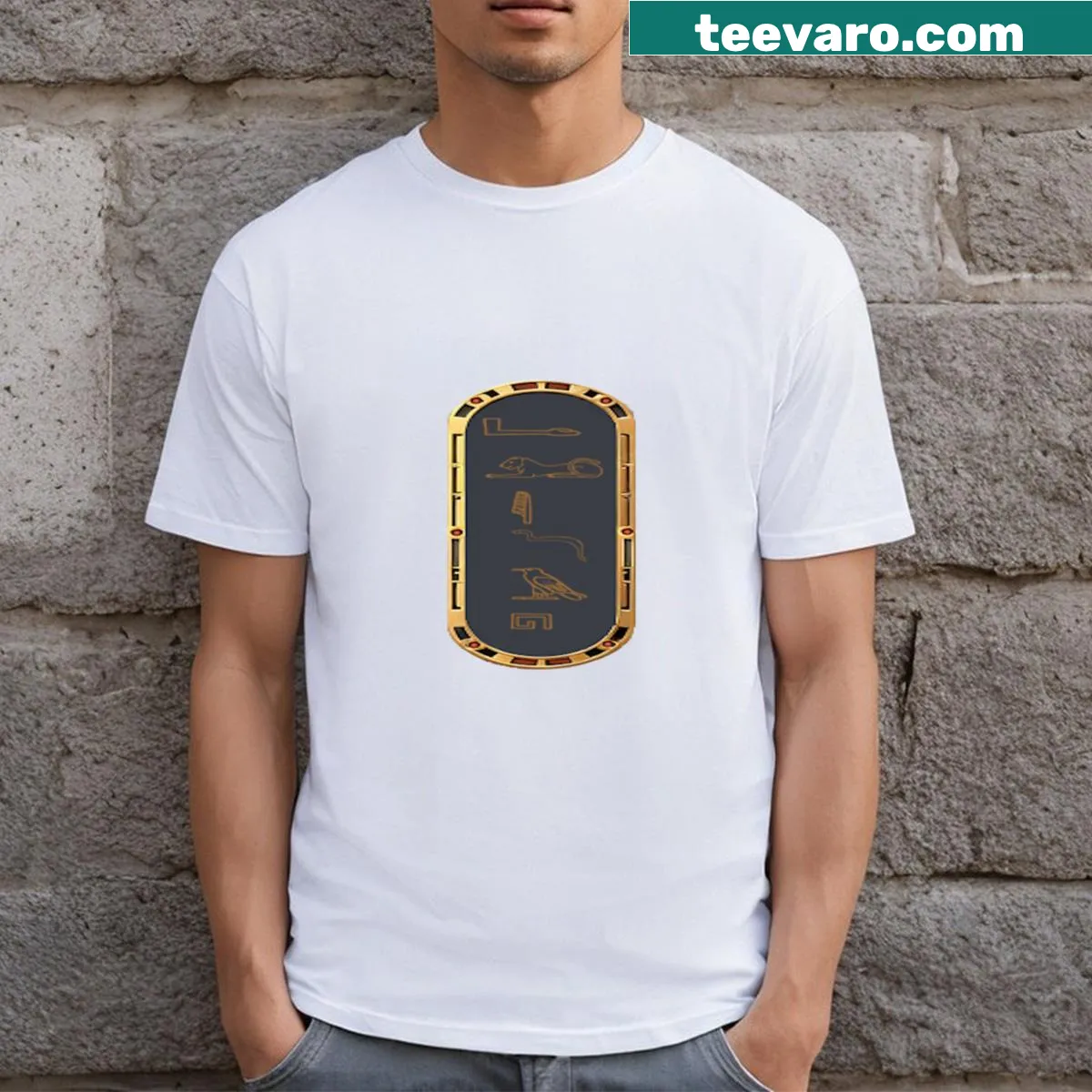 T-shirt displaying the name Elijah in hieroglyphics. — on a men's t-shirt