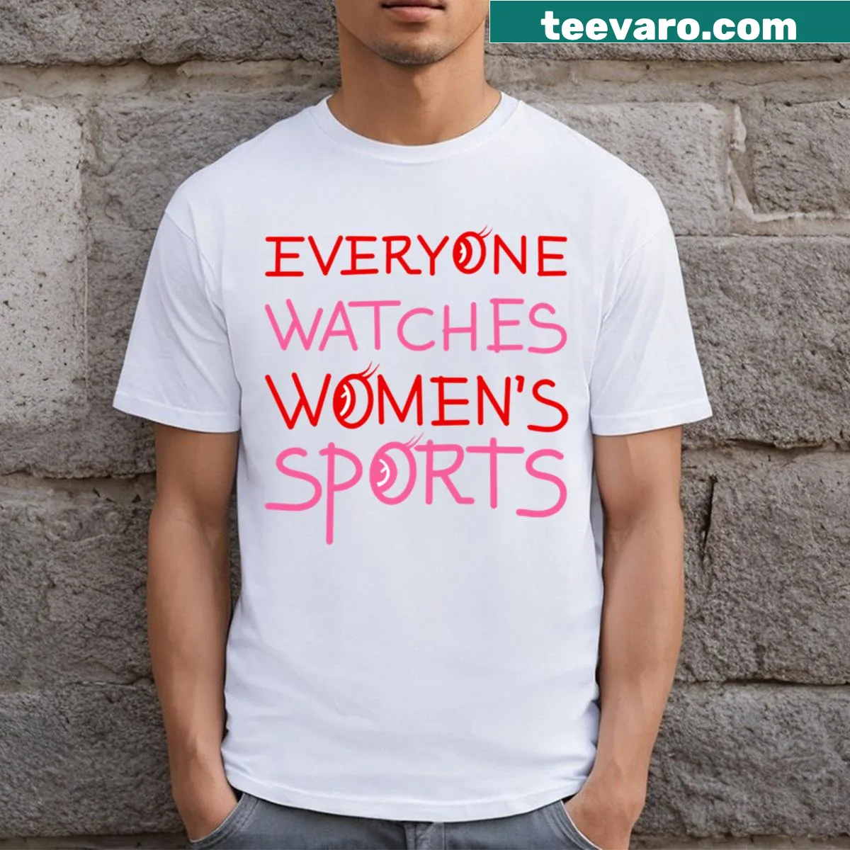 Playful T-shirt declaring 'Everyone Watches Sports' in bold font — on a men's t-shirt