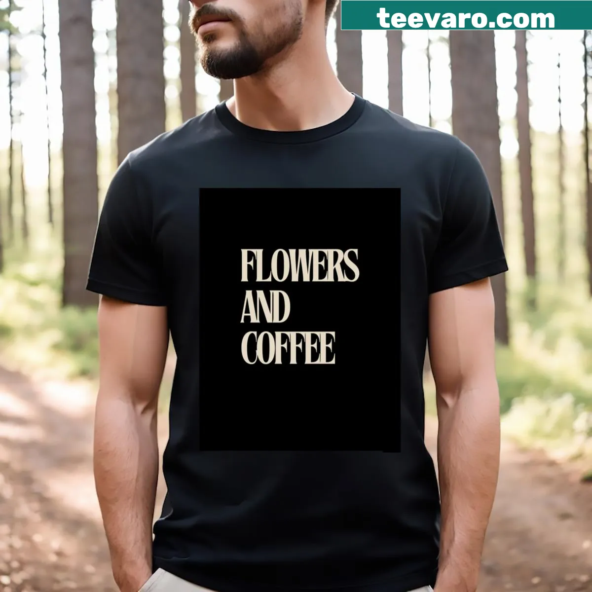 Charming Flowers and Coffee T-shirt with an illustration — on a men's t-shirt