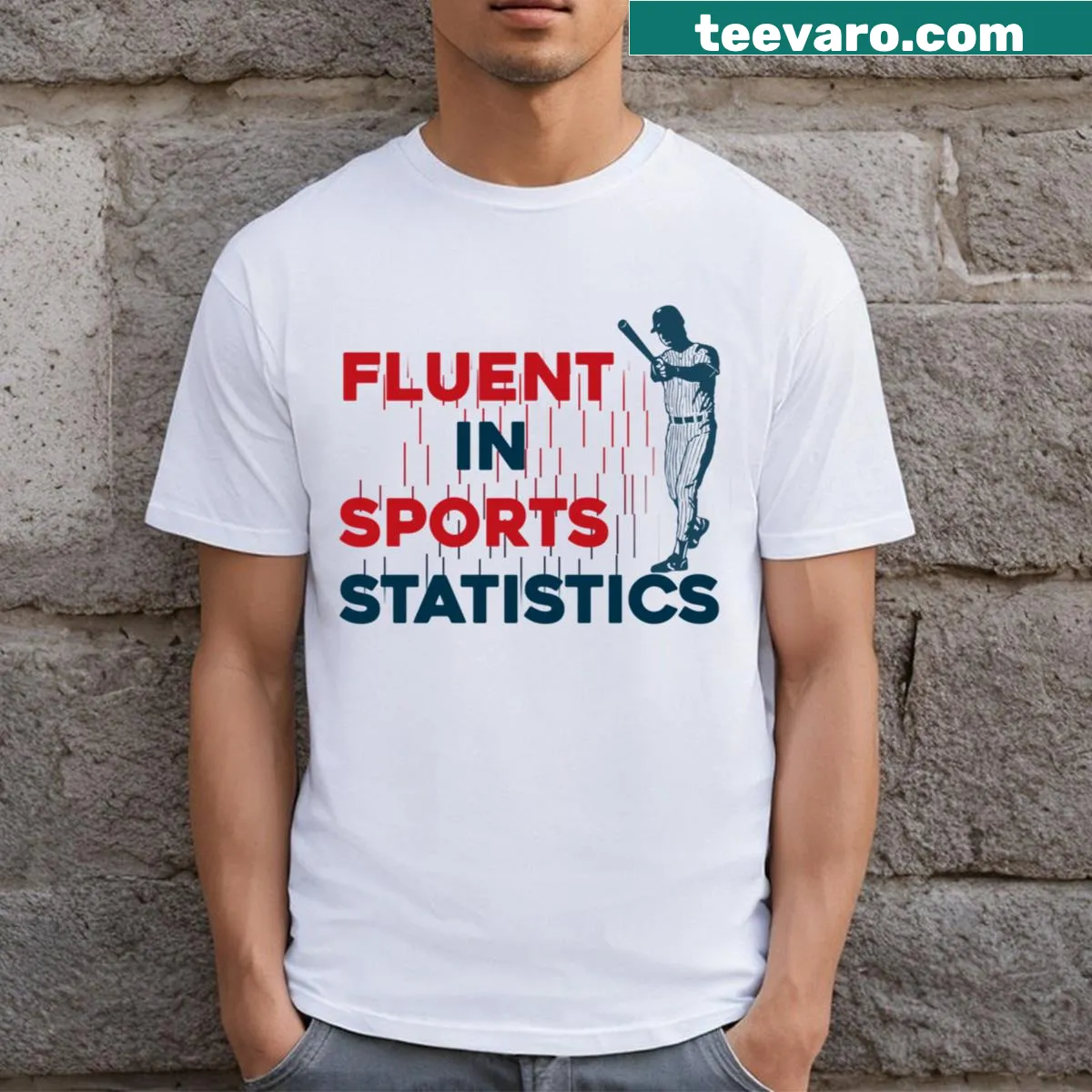 T-shirt for sports lovers featuring sports statistics text — on a men's t-shirt