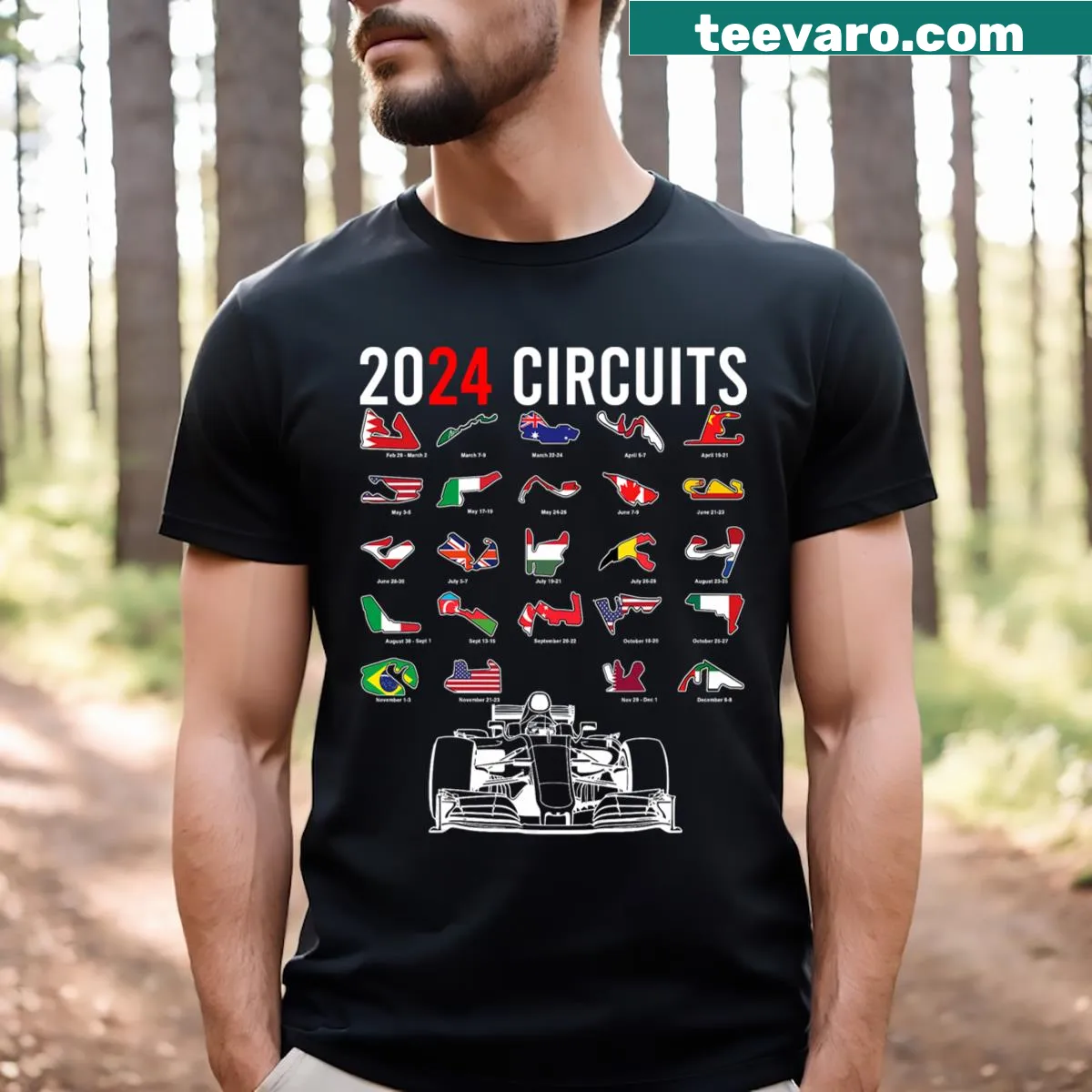 T-shirt featuring Formula Racing 2024 graphic. — on a men's t-shirt