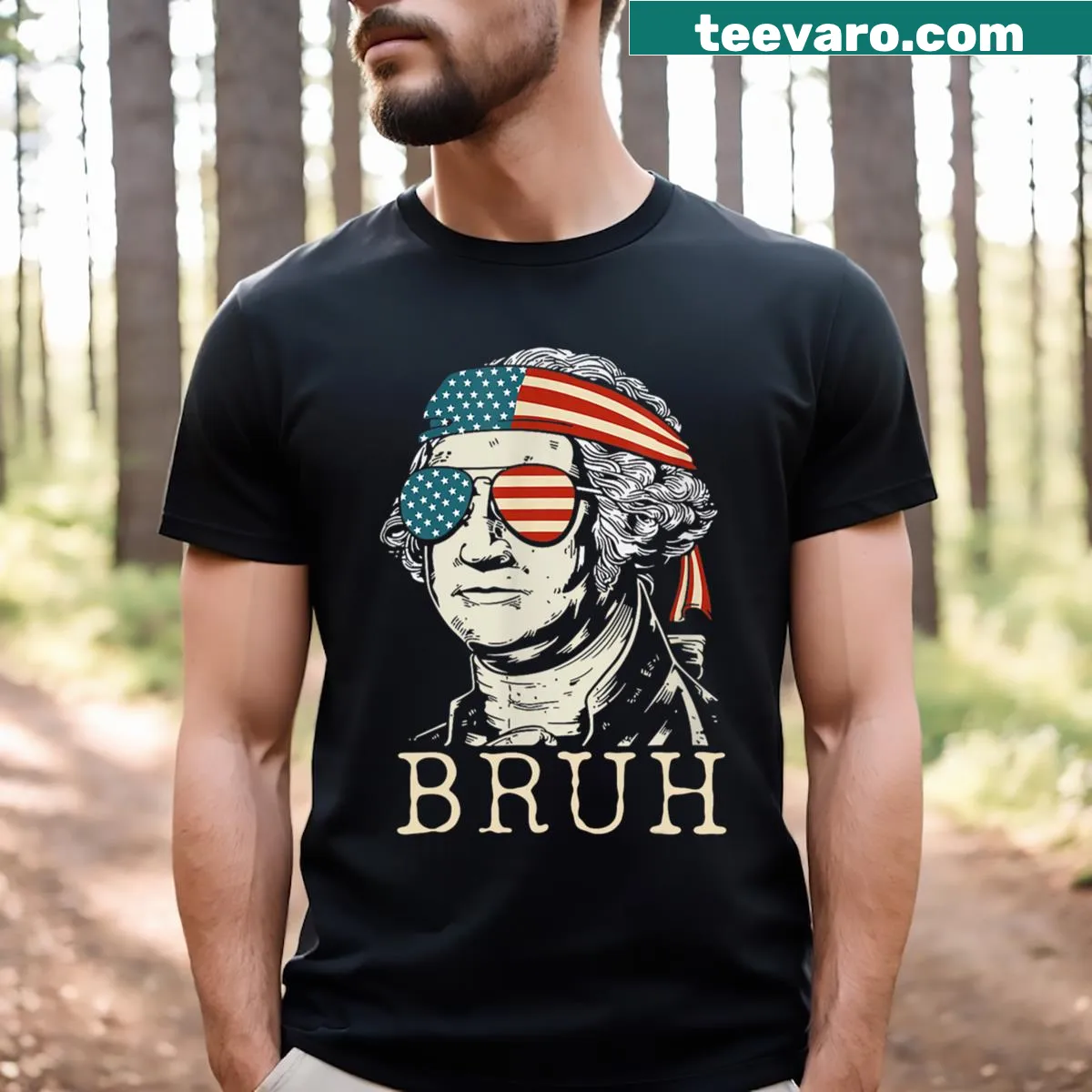 Humorous George Washington t-shirt with 'Bruh' text for 4th of July. — on a men's t-shirt