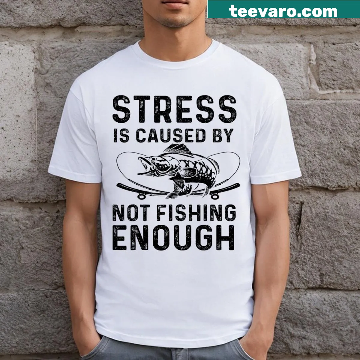 Funny Bass Fishing T-shirt with humorous design — on a men's t-shirt
