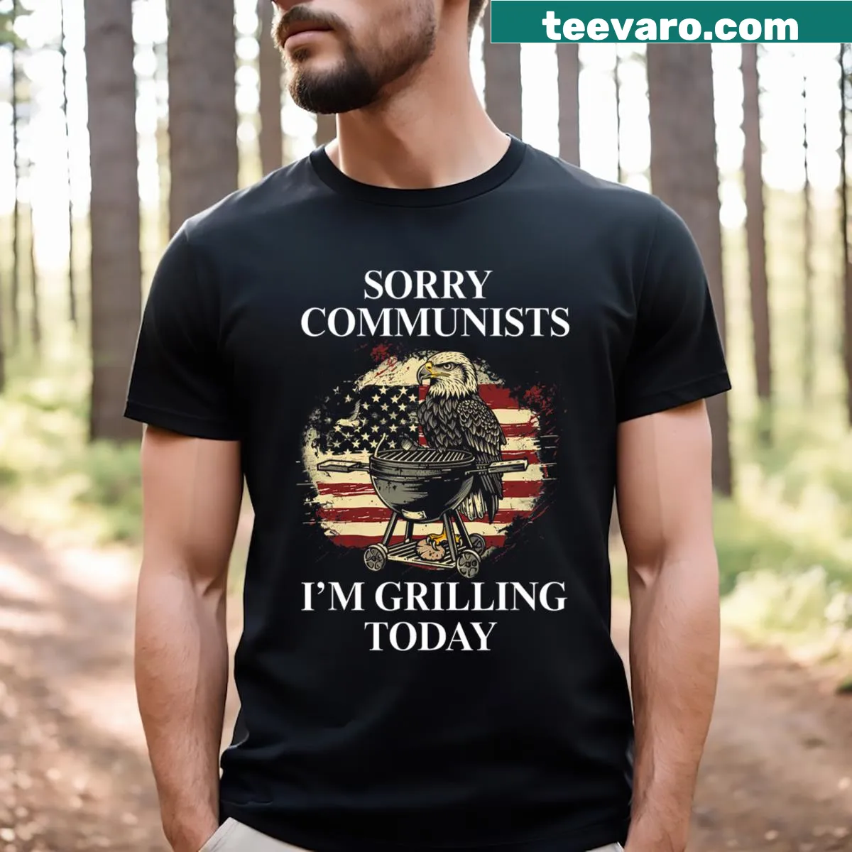 Humorous grilling-themed T-shirt with a political twist — on a men's t-shirt