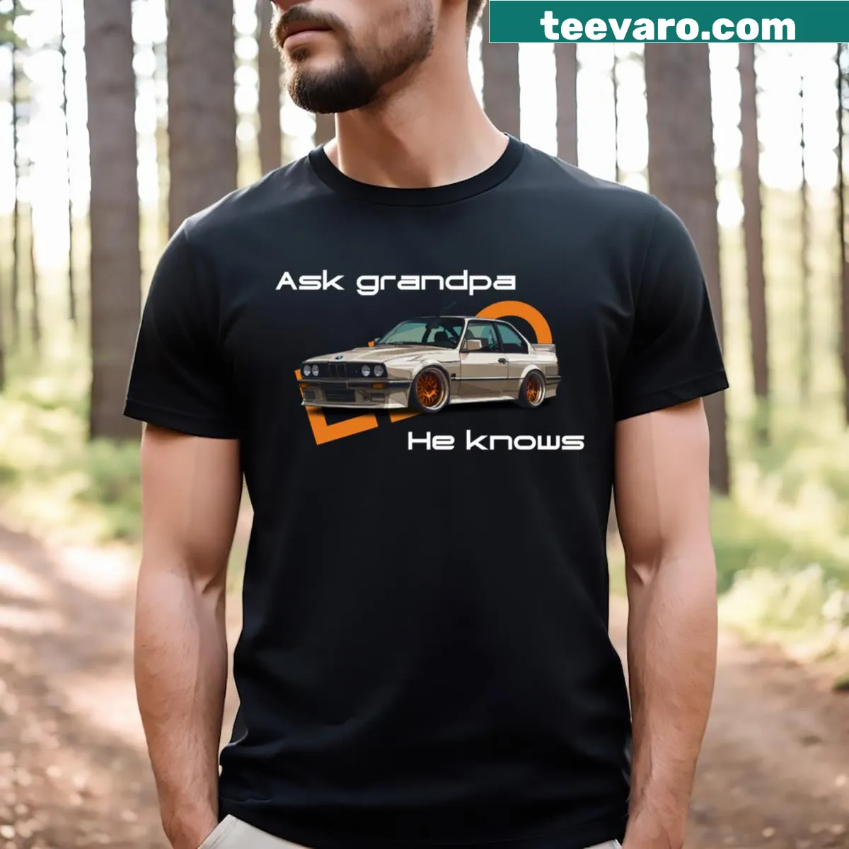Illustrated T-shirt featuring a classic German sports car — on a men's t-shirt