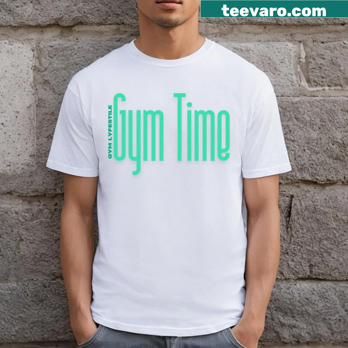 Cartoon graphic t-shirt with 'Gym Lyfestile' text design — on a men's t-shirt