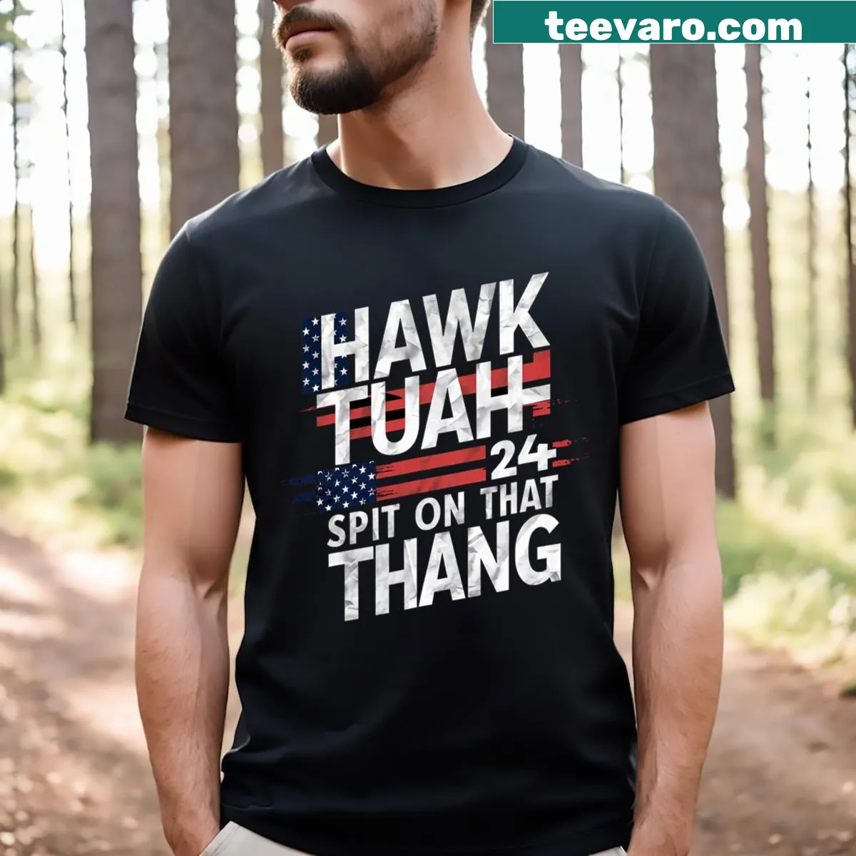 Inspirational patriotic t-shirt with 'Hawk Tauh' design — on a men's t-shirt